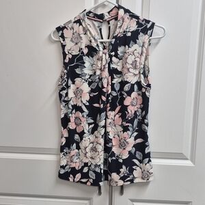 Tommy Hilfiger Floral Sleeveless Blouse - Black and Pink, Size Small